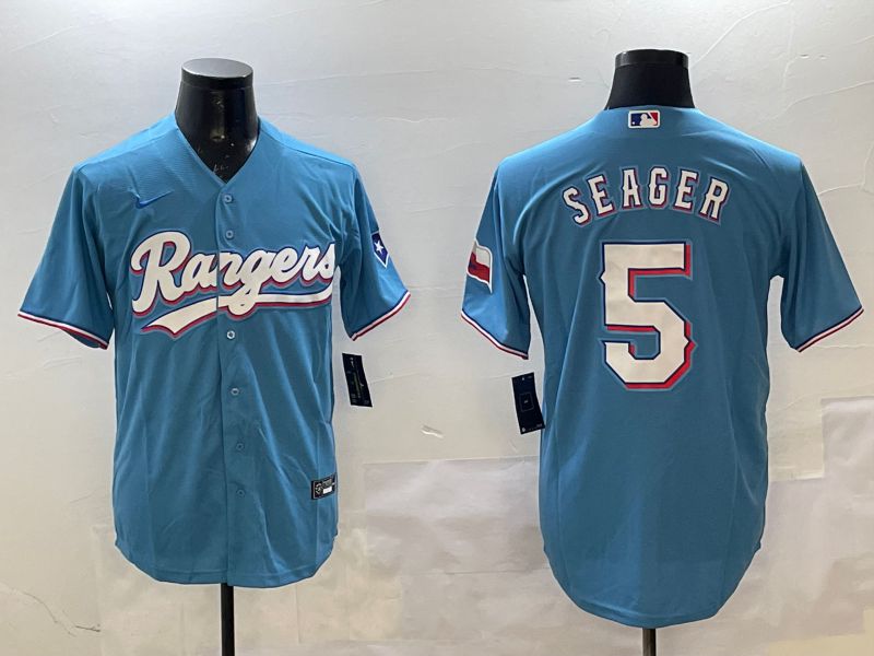 Men Texas Rangers 5 Seager Light Blue Game 2025 Nike MLB Jersey style 1